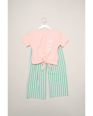 Flower Market Tie-Front Tee & Seersucker Stripe Trouser Set