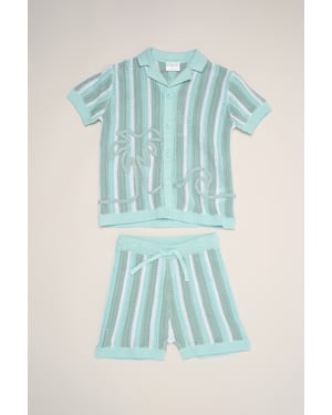 Beach Embroidered True Knit Stripe Shirt and Shorts