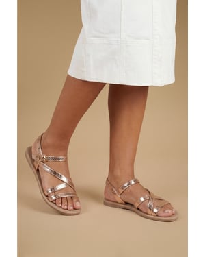 Forestor Faux Leather Snake Print Multi Strap Flat Sandals