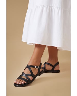 Forestor Faux Leather Snake Print Multi Strap Flat Sandals