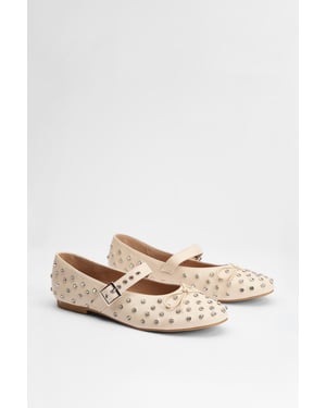 Faith: Gracie Faux Leather Diamante Studded Mary Jane Ballerinas