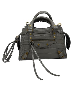 Balenciaga Mini Neo Classic City Croc-Embossed Handbag in Grey Leather
