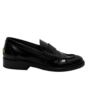Chanel Shiny Logo Loafers in Black Calfskin Leather