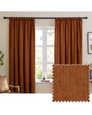 Furn Soft Chenille Blackout Pencil Pleat Curtain Pair, Rust