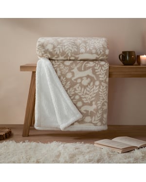 Furn Skandi Woodland Sherpa Fleece Throw, Sable