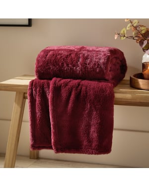 Furn Kallu Double-Sided Faux-Fur Throw, Berry
