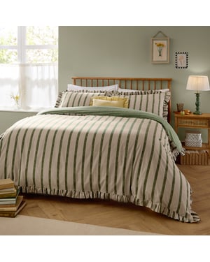 Wylder Connie Striped Ruffle Duvet Cover Set, Moss