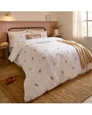 Wylder Josephine Embroidered Muslin Duvet Cover Set, White/Pink