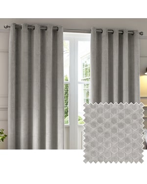 Paoletti Neptune Fully Lined Velvet Eyelet Curtain Pair, Silver