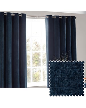 Yard Heavy Chenille Fully Lined Eyelet Curtain Pair, Navy