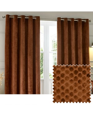 Paoletti Neptune Fully Lined Velvet Eyelet Curtain Pair, Copper