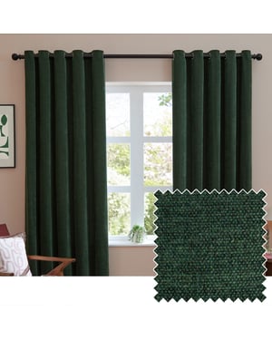 Furn Soft Chenille Blackout Eyelet Curtain Pair, Bottle