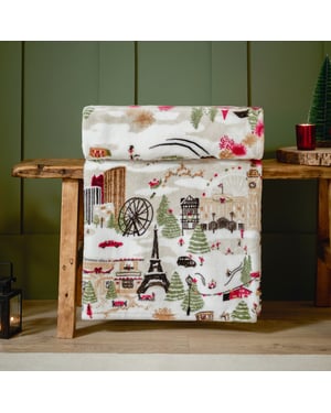 Furn Joy To All Printed Fleece Throw, Cream
