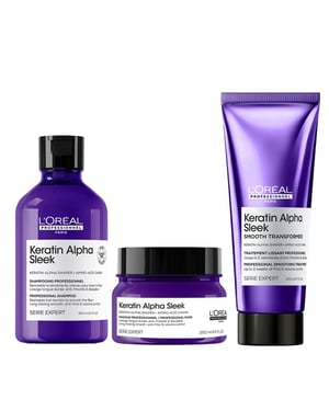 L'oréal Professionnel Pack Keratin Alpha Sleek Shampoo, Hair Mask & Smooth Transformer Bundle - Antifrizz, 300ml, 250ml, 200ml