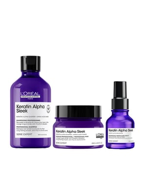 L'oréal Professionnel Pack Keratin Alpha Sleek Shampoo, Hair Mask & Hair Serum Bundle - Antifrizz, 300ml, 250ml, 50ml