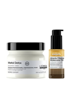 L'oréal Professionnel Ultimate Repair Treatment Set: Metal Detox Hair Mask 150ml & Absolut Repair Molecular Bi-phase Hair Oil 30ml Pack