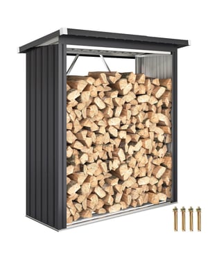 4goodz Houtopslag gegalvaniseerd staal met schuin dak – 66x150x150 cm -