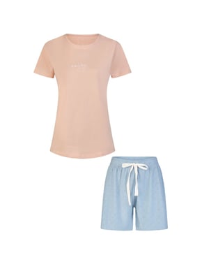 By Louise Dames korte pyjama set shortama roze/blauw gestipt
