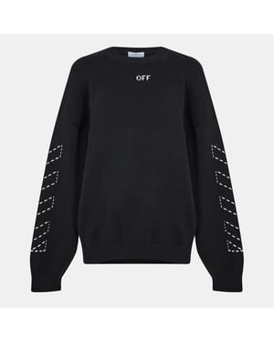 Heren Off White Geborduurd Regular Fit Ronde Hals Trui in Zwart/Cream