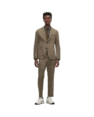 Men's Boss Solid Patterned Lapel Collared Full Suit in Green
