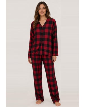 GAP Womens Pyjama Flannel Sleep Set in Red Black Check