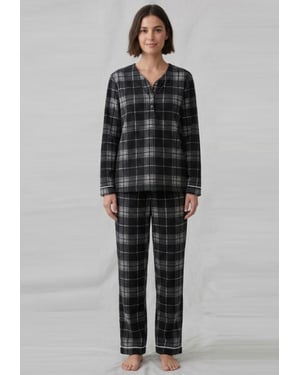 GAP Womens Pyjama Flannel Sleep Set in Black Check