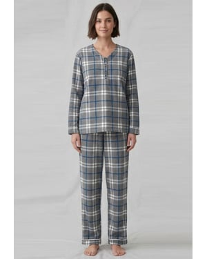 GAP Womens Pyjama Flannel Sleep Set in Grey Check