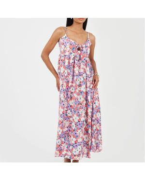 Women's Brave Soul Strappy Spaghetti Strap Sleeveless Maxi Dress in Coral/Purple