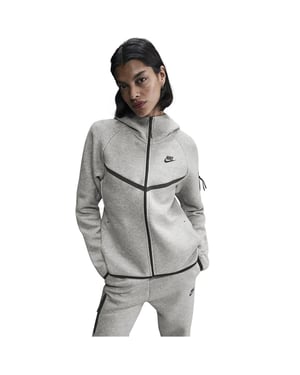 Women's Nike Tech Solid Patterned Hooded Neck Jacket in Grey/Black