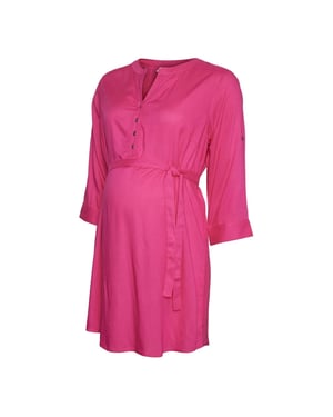 Women's Mamalicious Mlmercy Notched Neck Band Collar Three Quarter Sleeve Tunic in Fuchsia Purple
