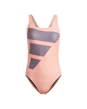 Women's adidas Big Bars Swimsuit in Coral/Navy/Whit