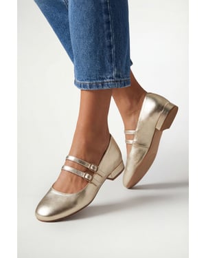Good For The Sole Maxine Faux Leather Double Buckle Low Block Heel Ballerinas