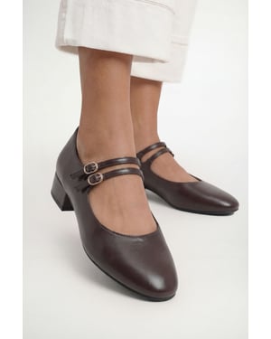 Good For The Sole Maxine Faux Leather Double Buckle Low Block Heel Ballerinas