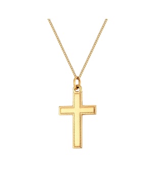 Rolled Gold Beaded Edge Cross Pendant Necklace