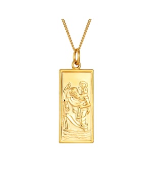 Rolled Gold Rectangular St Christopher Pendant Necklace