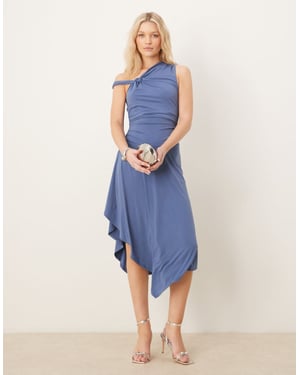 Abercrombie & Fitch one shoulder asymmetric hem midi dress in navy