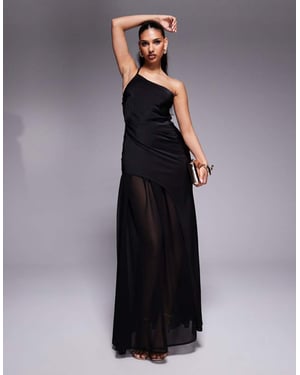 ASOS DESIGN one shoulder asymmetric satin & chiffon maxi dress in black