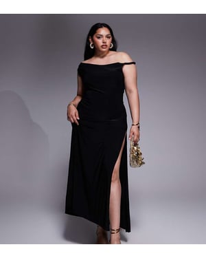 ASOS DESIGN Curve twist shoulder with lace up back maxi dress in black