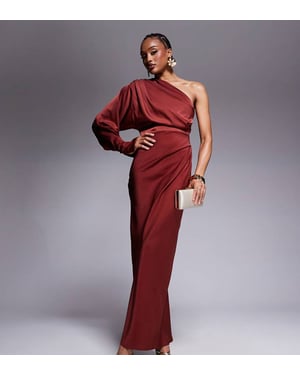 ASOS DESIGN Tall one shoulder satin maxi dress in rust