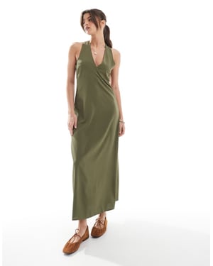 ONLY maxi dress with cross back detail in khaki