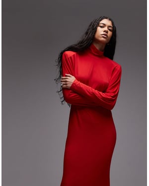 ASOS DESIGN slinky batwing sleeve high neck maxi dress in red