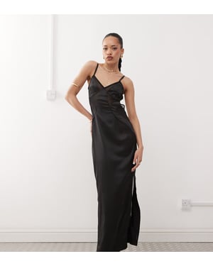 Labelrail x Jennifer McKing satin mesh cut-out maxi dress in black
