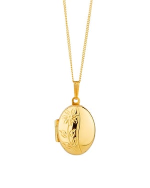 25mm Rolled Gold Engraved Oval Locket Necklace