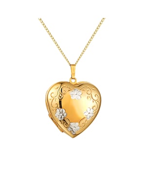 33mm Rolled Gold Two-Tone Floral Heart Locket Necklace