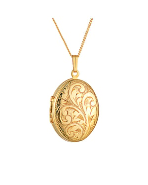 30mm Rolled Gold Floral Engraved Oval Locket Necklace