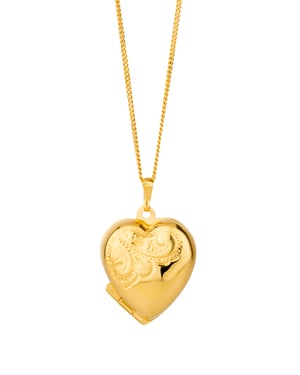 16mm Rolled Gold Floral Heart Locket Necklace