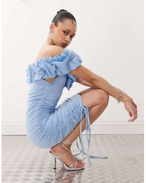 Amy Lynn 3D bardot ruched mini dress in blue