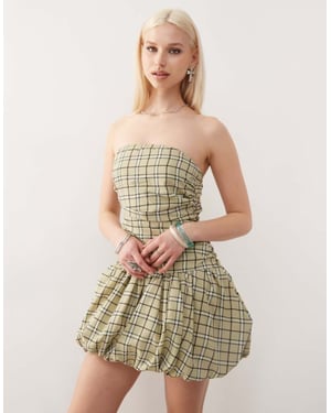 Amy Lynn bandeau puffball mini dress in light green check