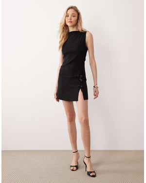 ASOS DESIGN bengaline mini slash neck dress with bow detail in black