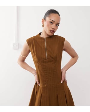 Labelrail x Jennifer McKing corset panneled pinstripe mini dress in brown